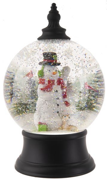 Snow Globe, LED Rotating Snowman on Black Base w/Cord