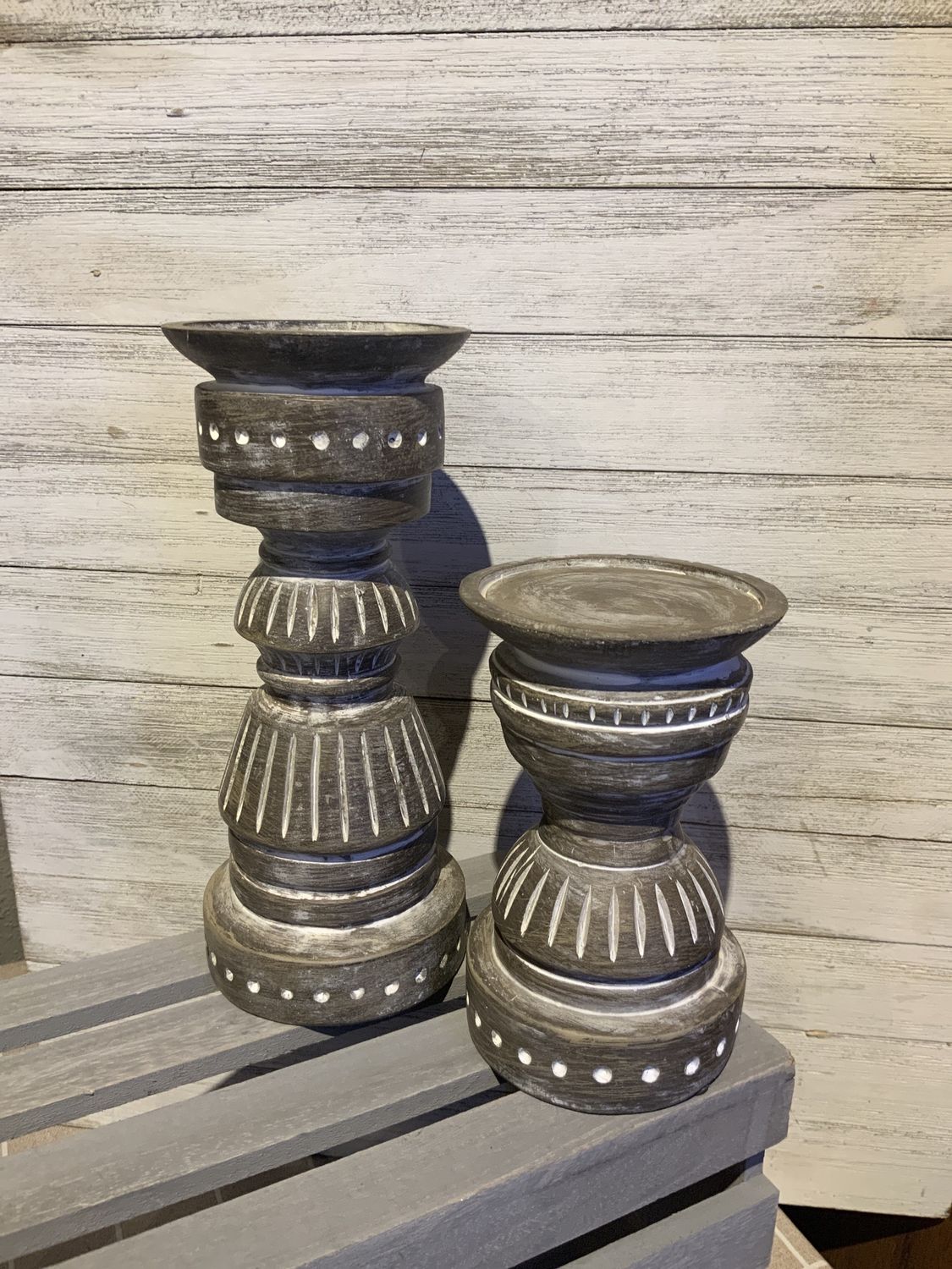 Candle Holder, Brown White 2 Asst
