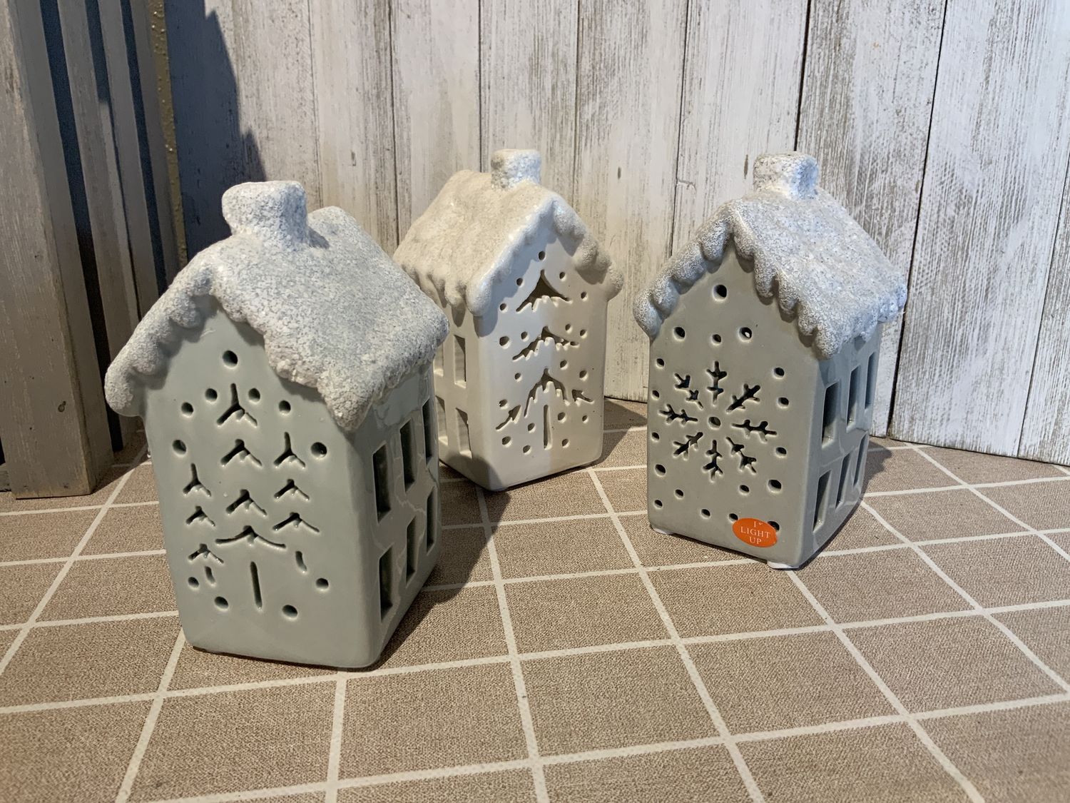 Figurine, Light Up Snowy House w/Cutout 3 Asst