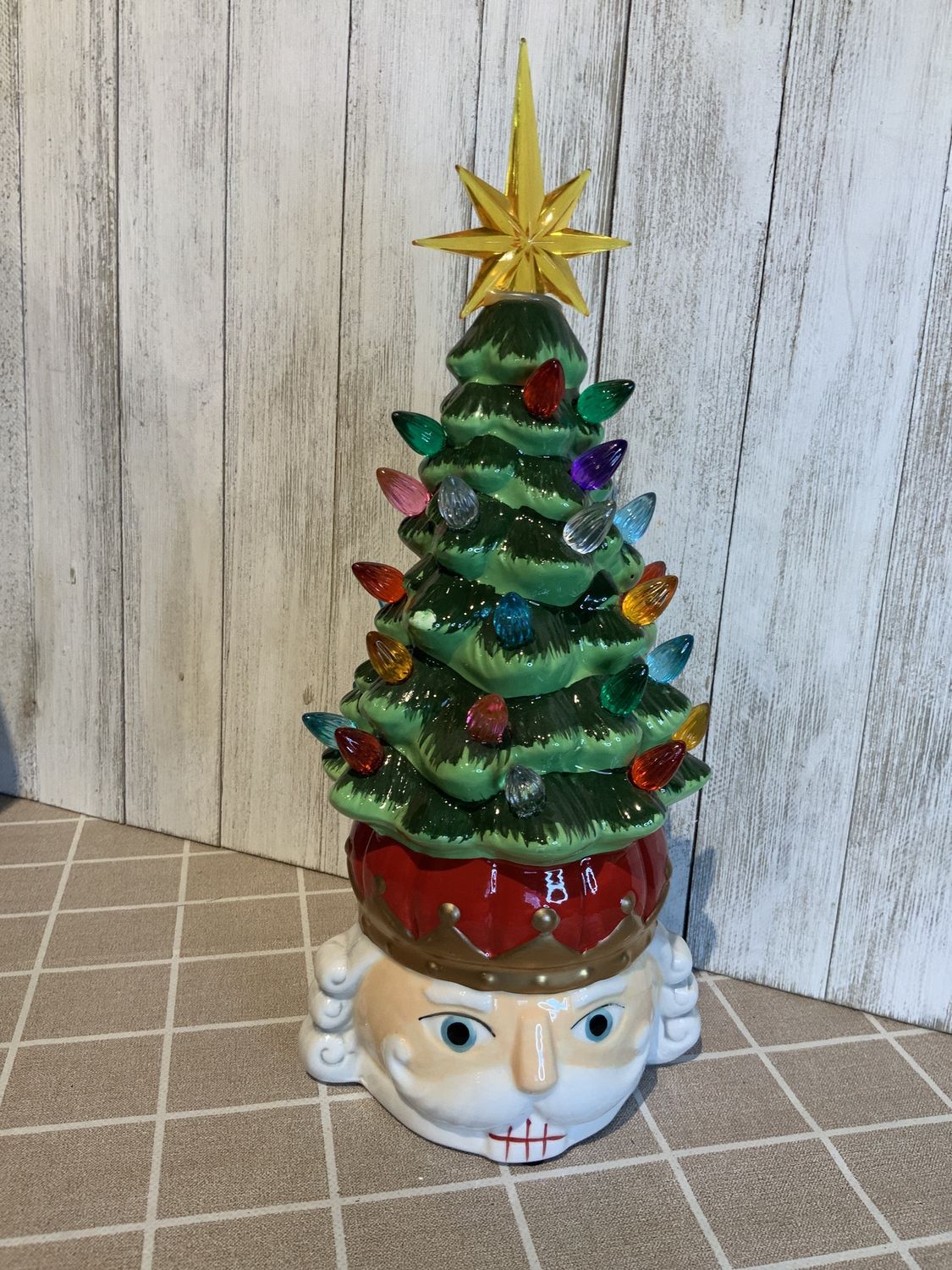 Nutcracker, Light Up Dolomite Tree on Head w/Star Top 11.5"