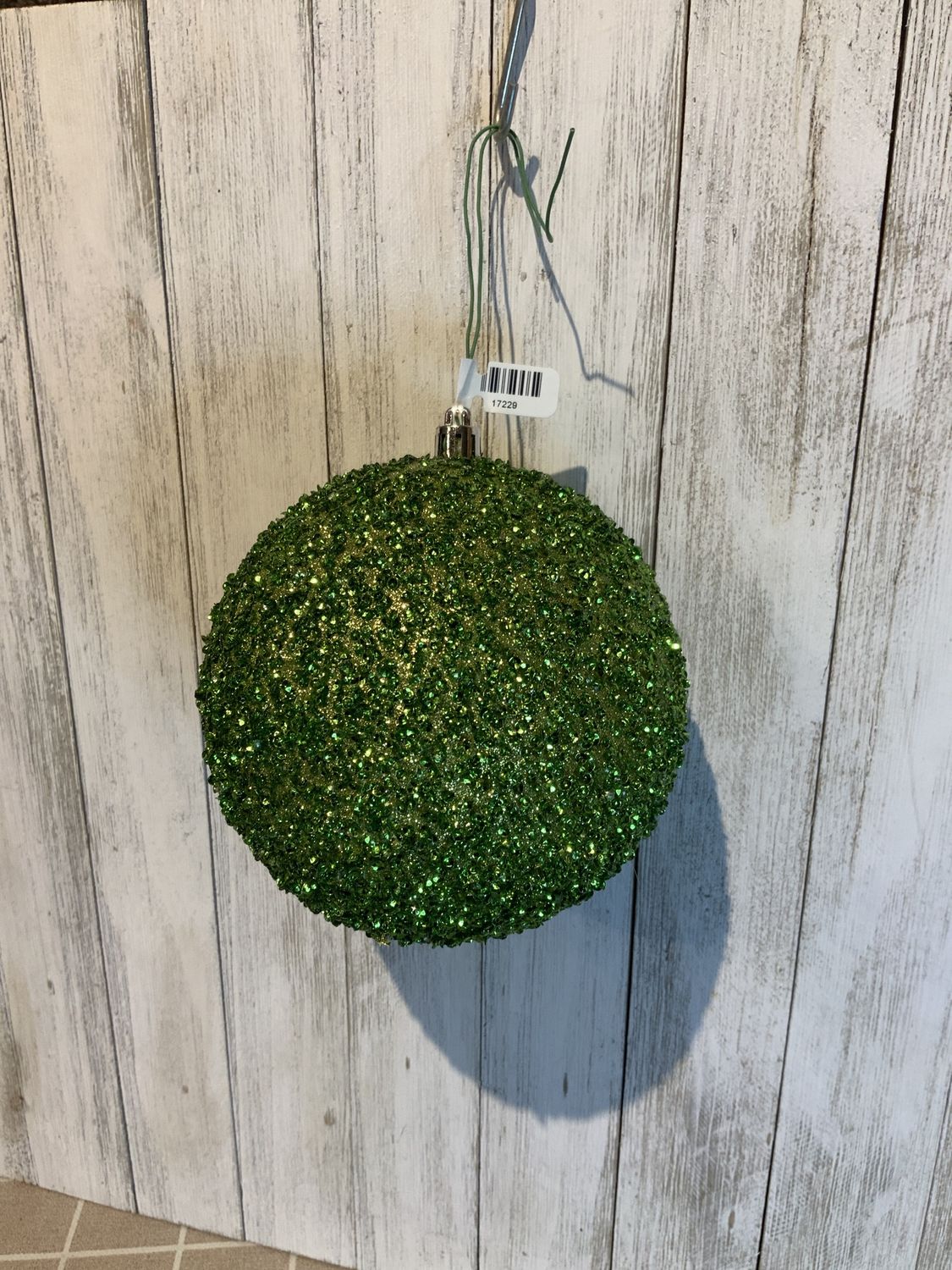 Ornament, Beaded Ball 4.75" Lime