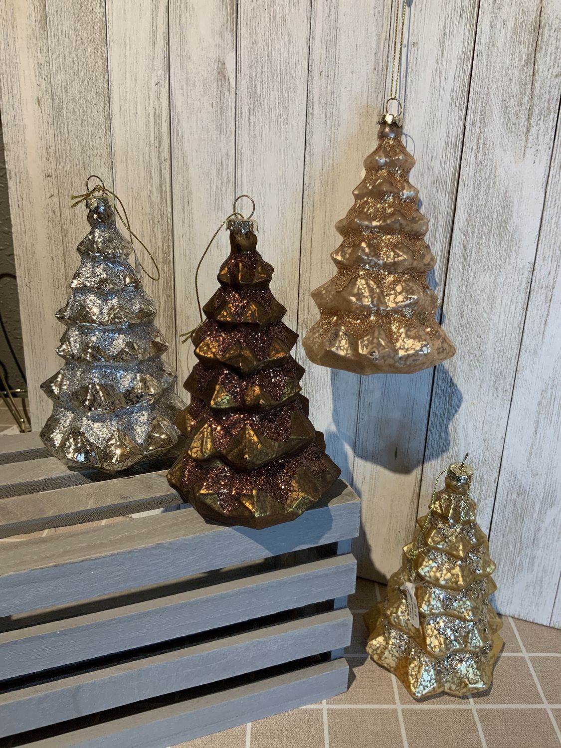 Ornament, Glittered Tree 4 Asst. 6"
