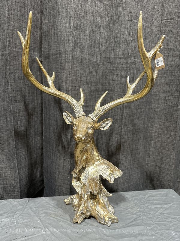 Figurine, Oversized Stag Head Gold Accent 24&quot;