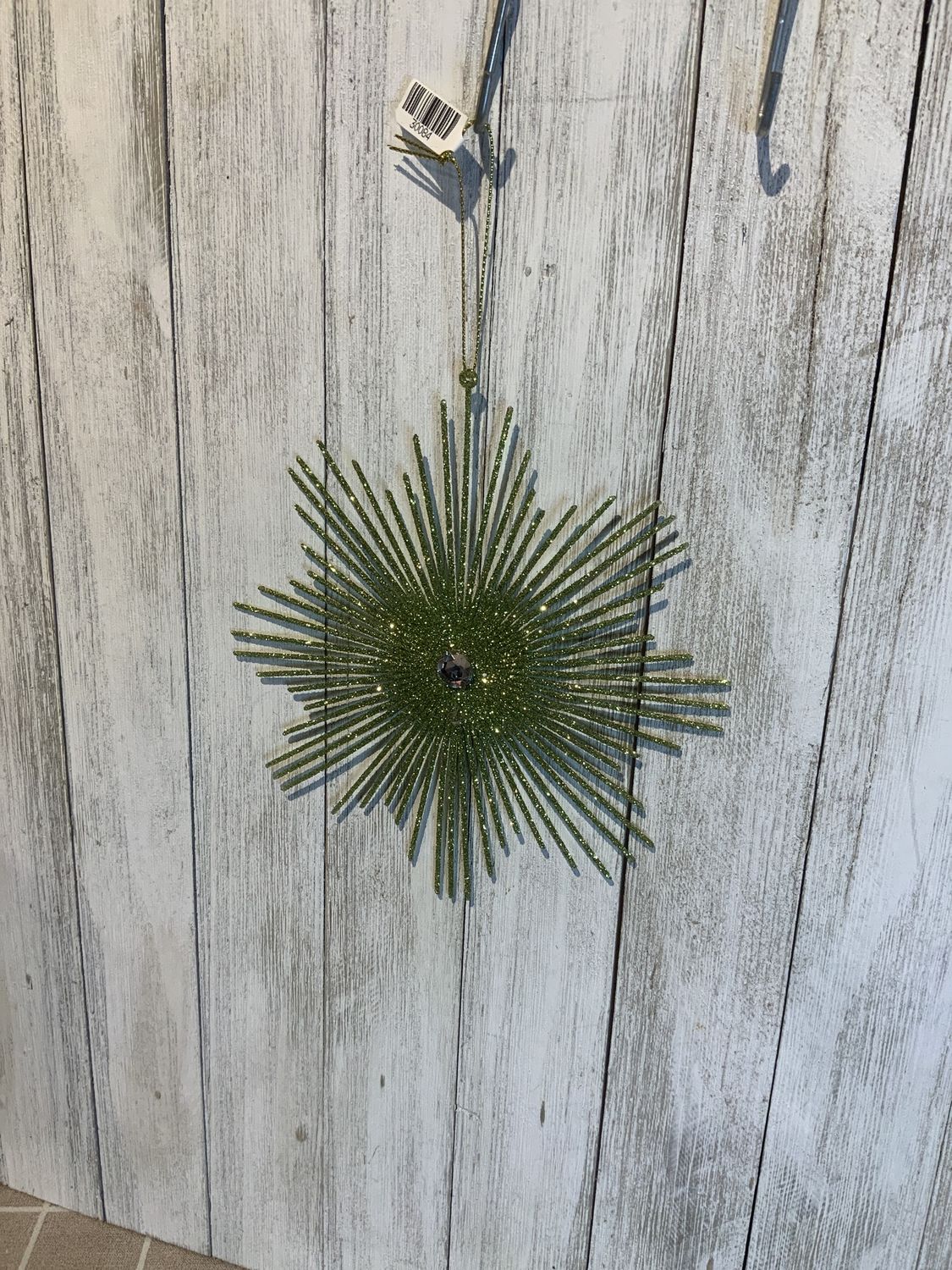 Ornament, Snowflake Burst 6.5" Lime Glitter