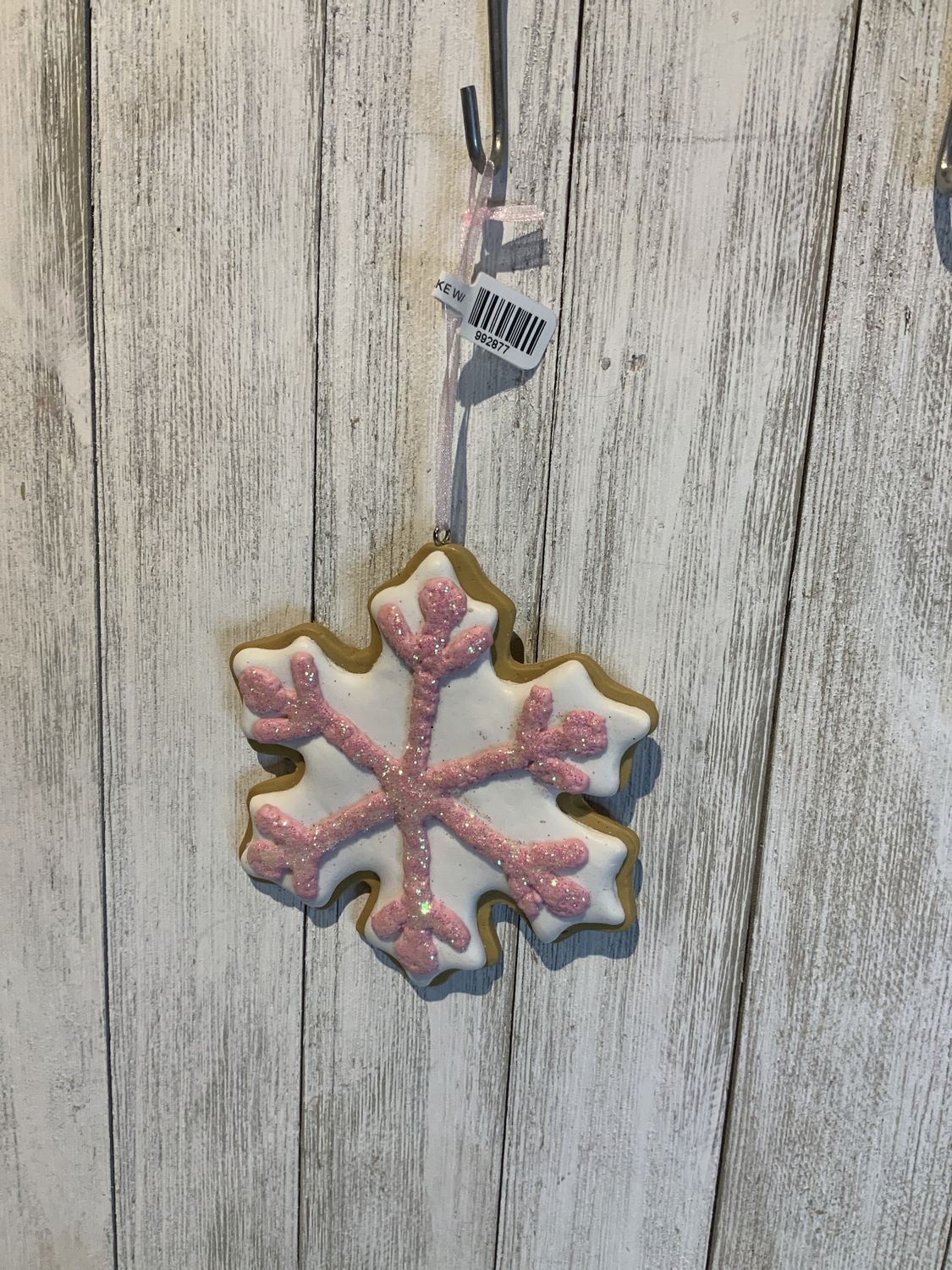 ORNAMENT, SNOWFLAKE W/GLITTER 4.5",PINK