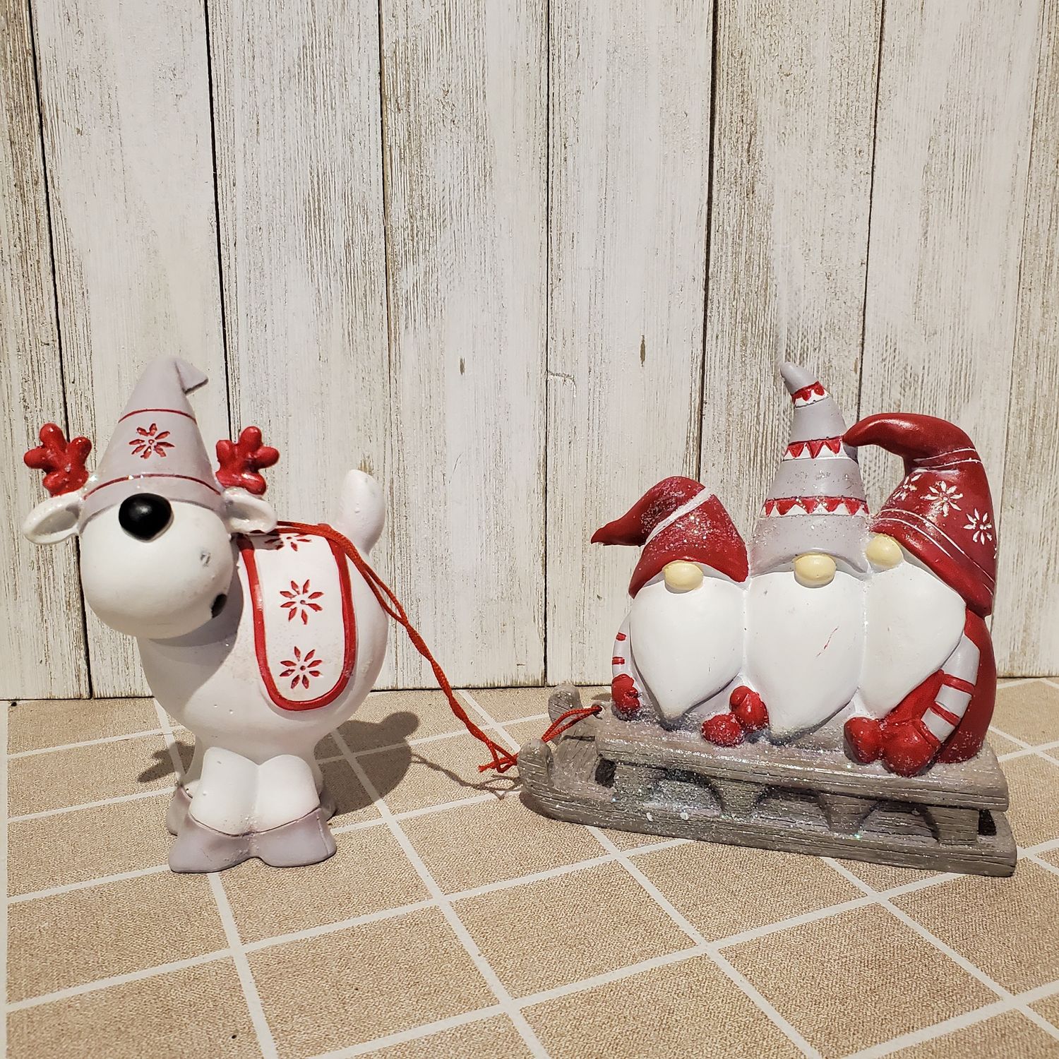 Gnome, 3 On Sleigh Reindeer Pul