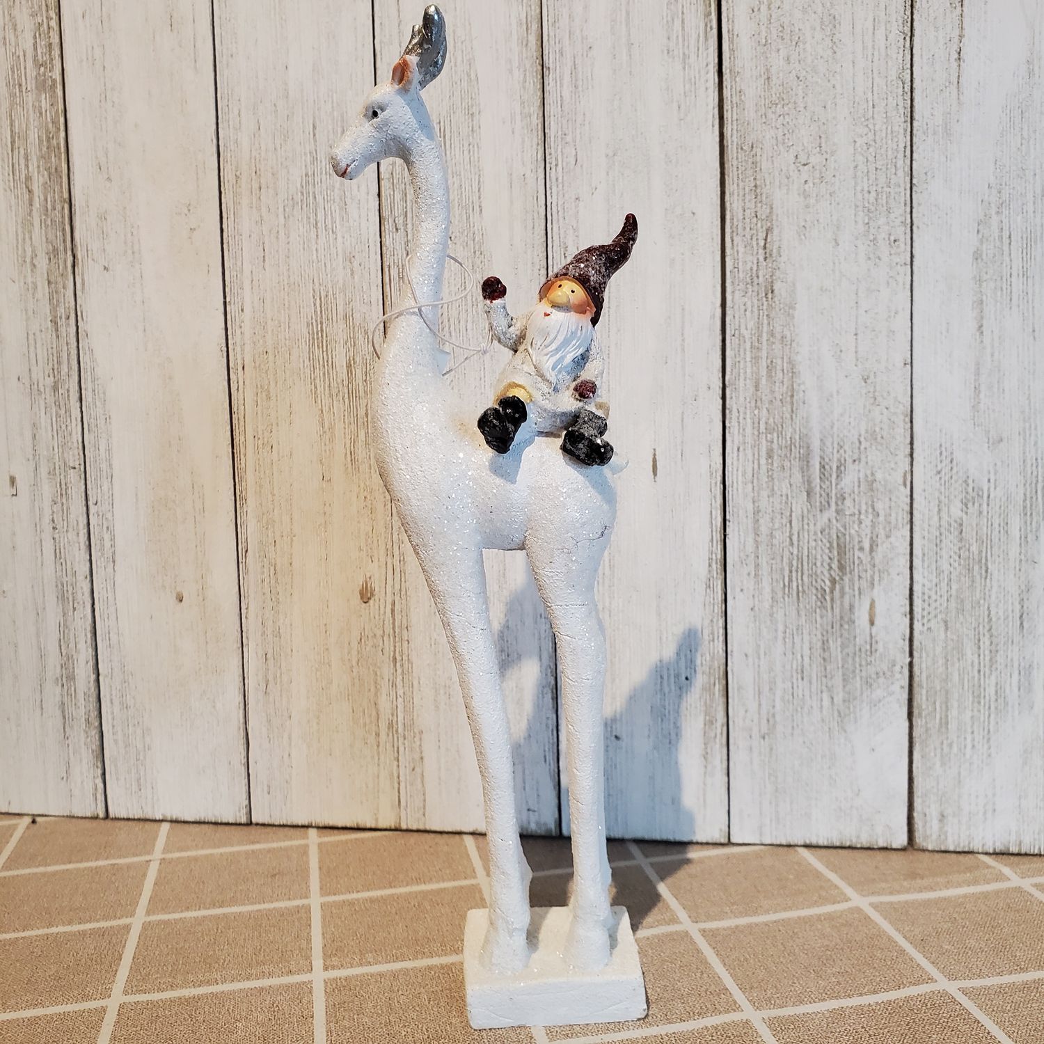 Gnome Santa on Tall Deer 85" resin