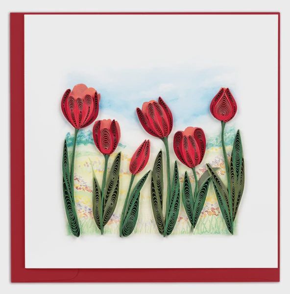 Quilling Card, Red Tulip Field