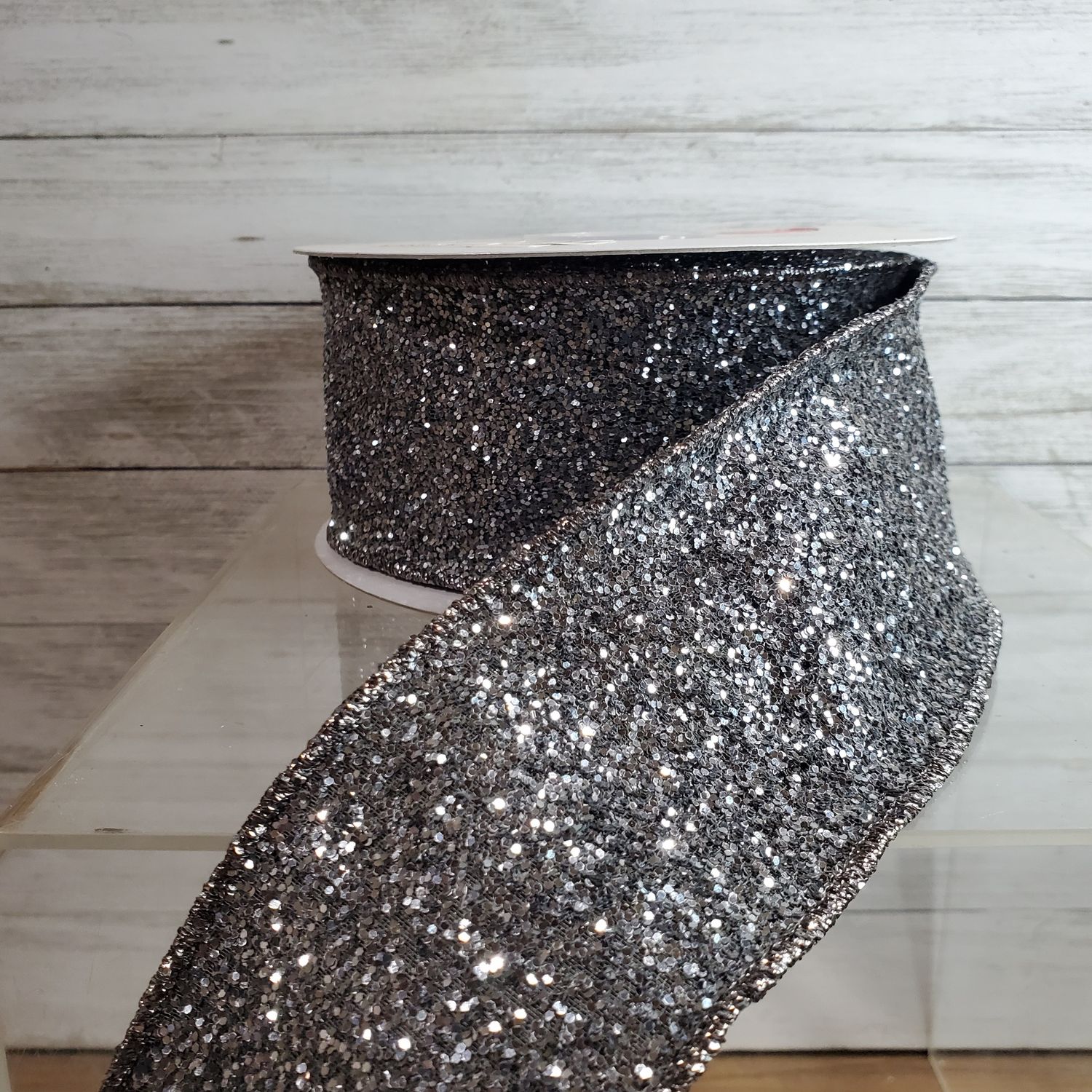 Ribbon, Silver Sequin Glitter 2-1/2"x10y