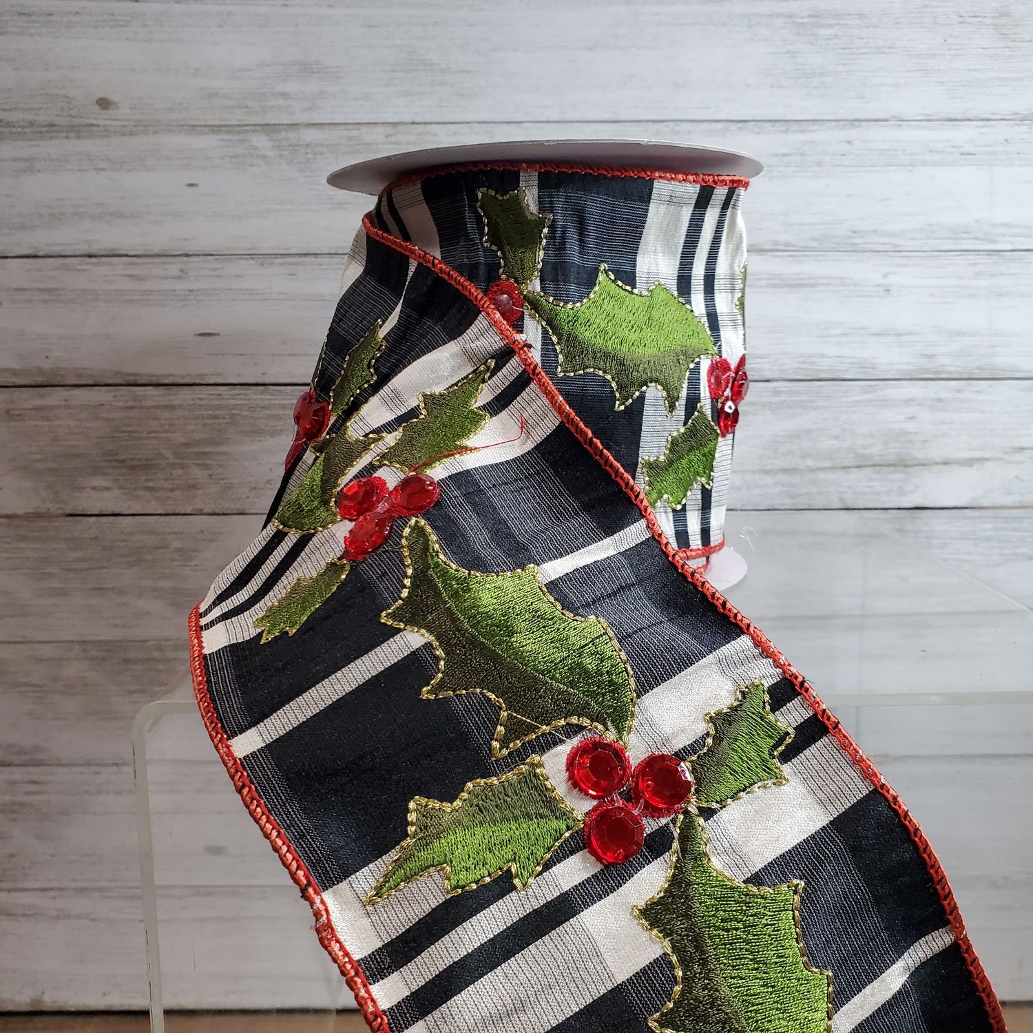 Ribbon, Holly Jewel Blk/Wh 4"x5y
