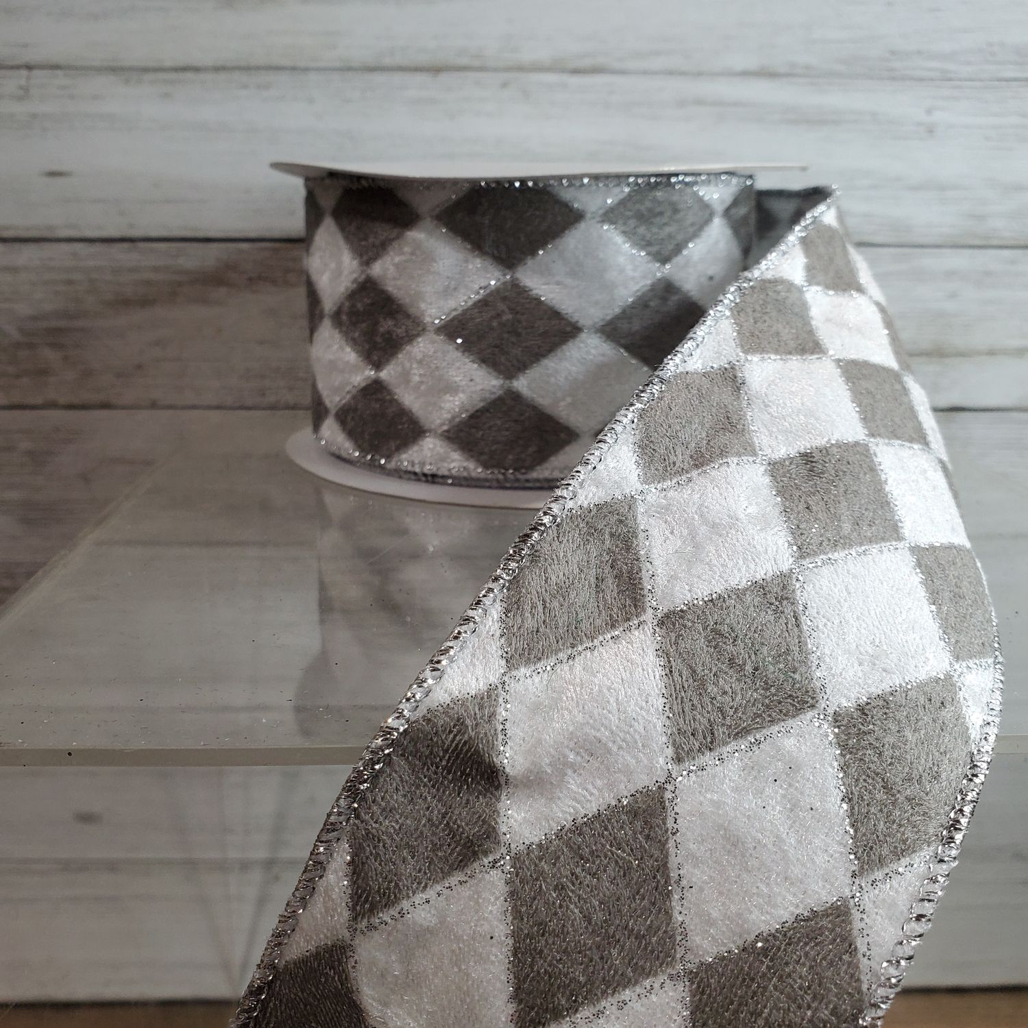 Ribbon, Velvet Checked 10yd slv/blk