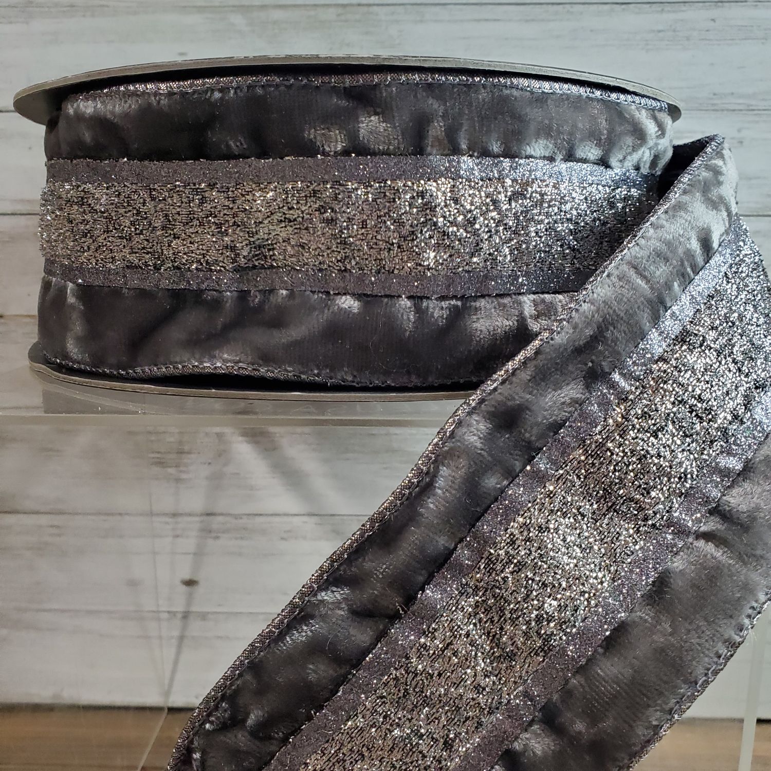 Ribbon, Metallic Velvet silver tinsl