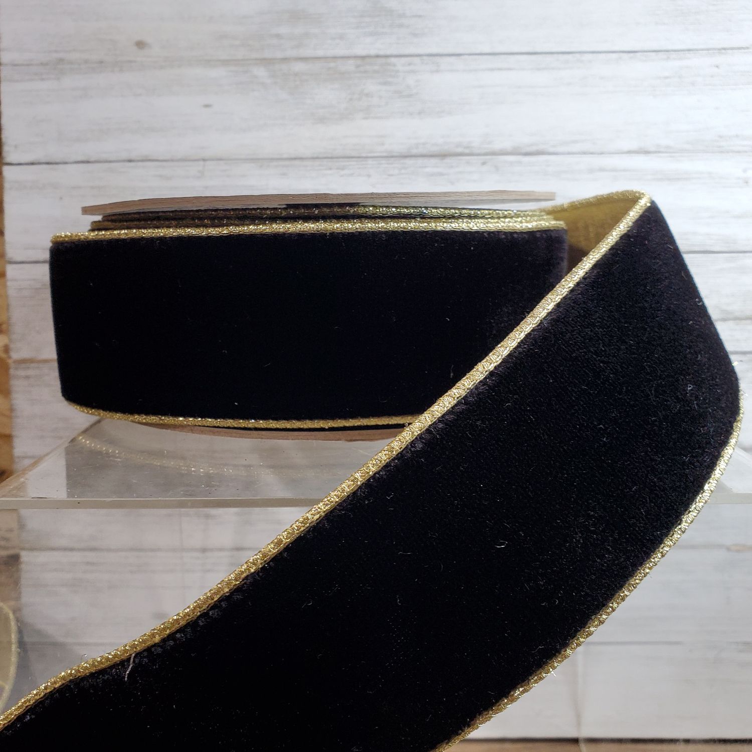 Ribbon, Black Velvet 2.5" gld bac