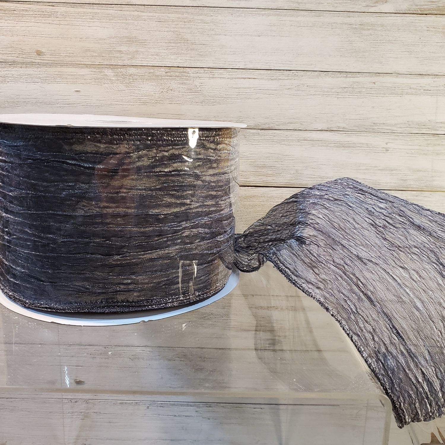 Ribbon, Pewter Crushed Mesh 4"x30y