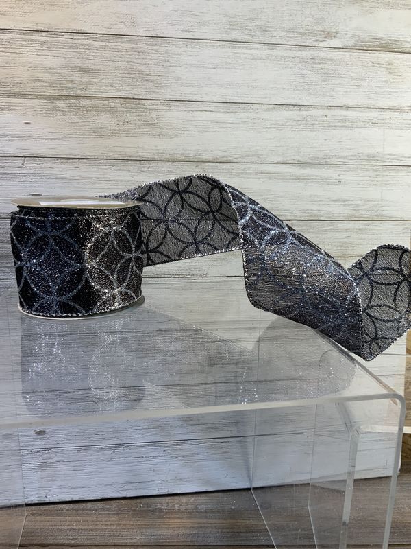 ribbon, black&amp;silver 10yds. glitt