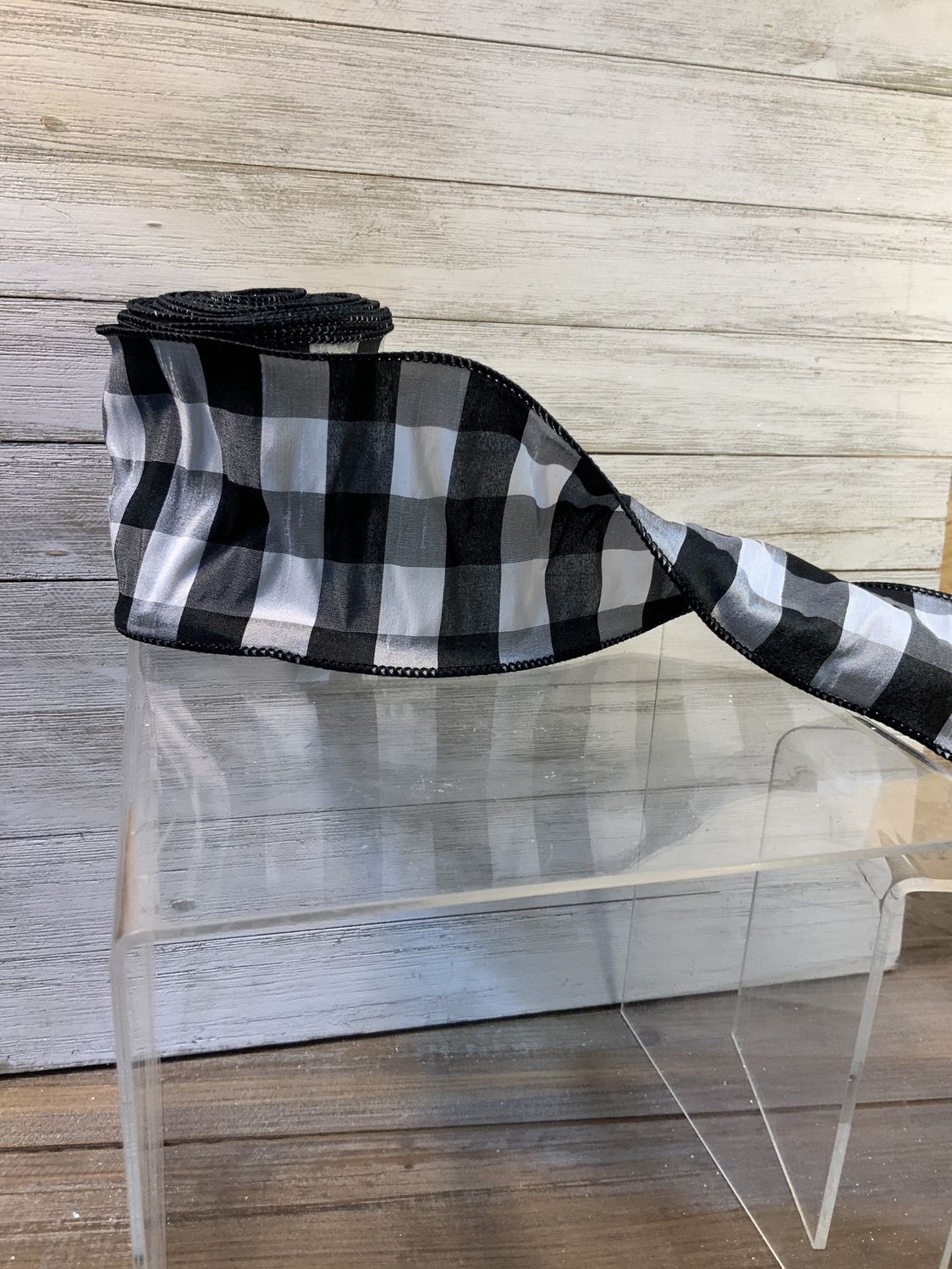 Ribbon, Faux Dupion Checked Black/white