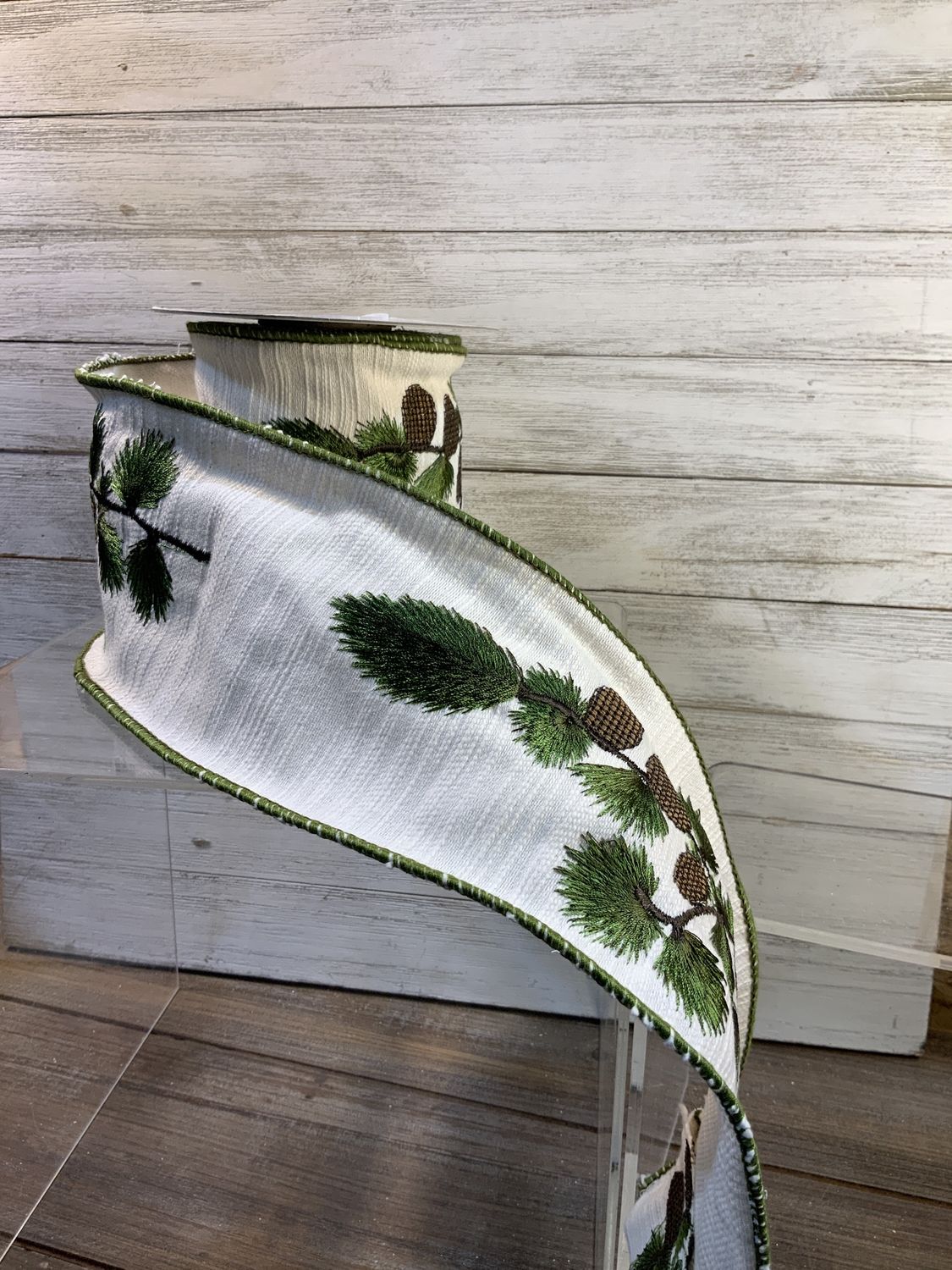 Ribbon, Embroid Pine Branch 5yd