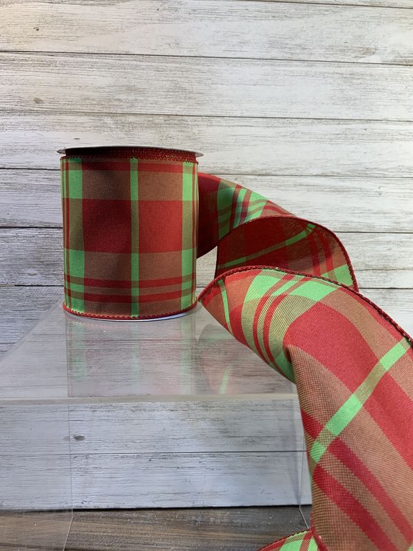 ribbon, wide plaid rd/grn