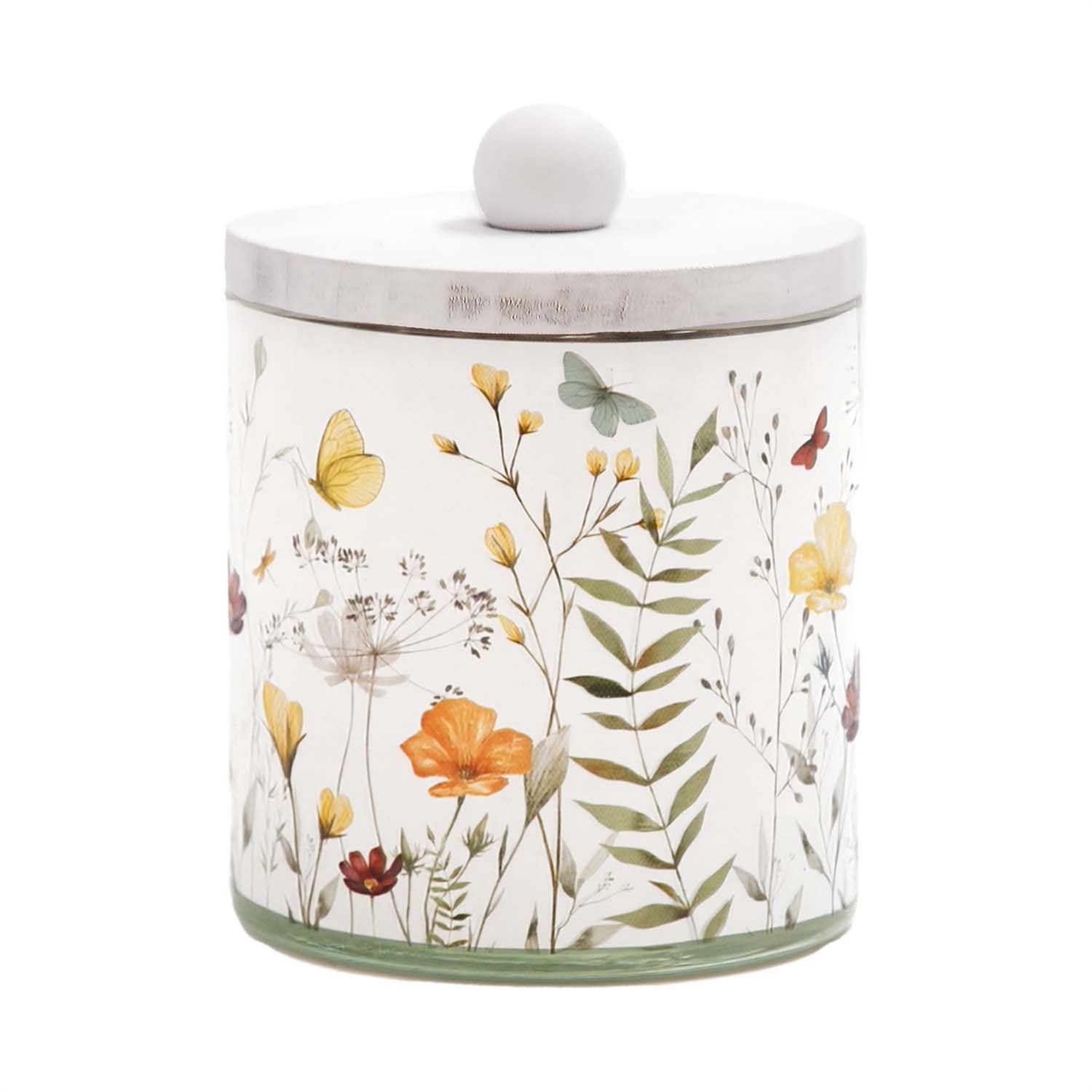 Jar, Wildflower Glass w/Wood Lid 5"