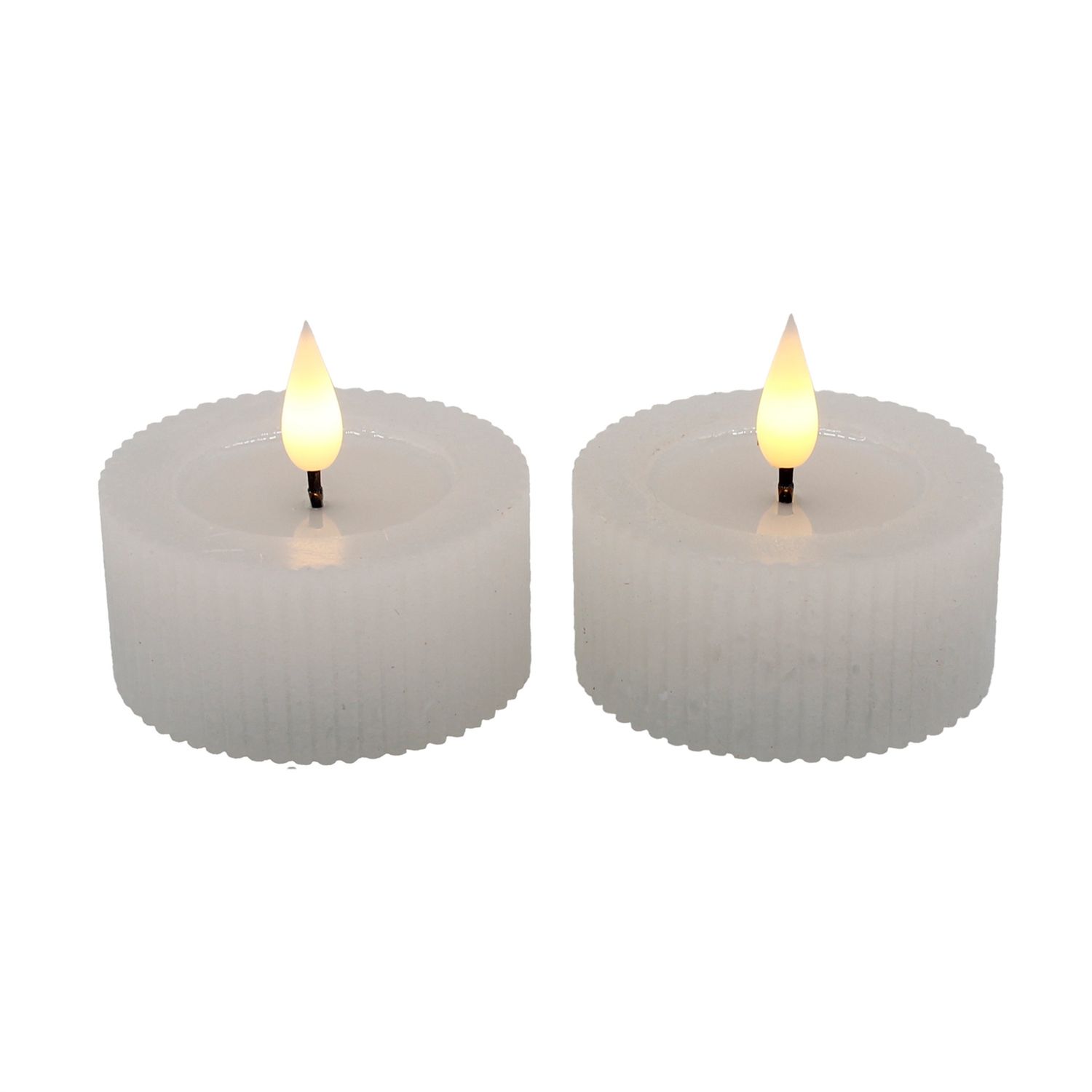 LED Candle, Short Ridged White Votive Set/2
