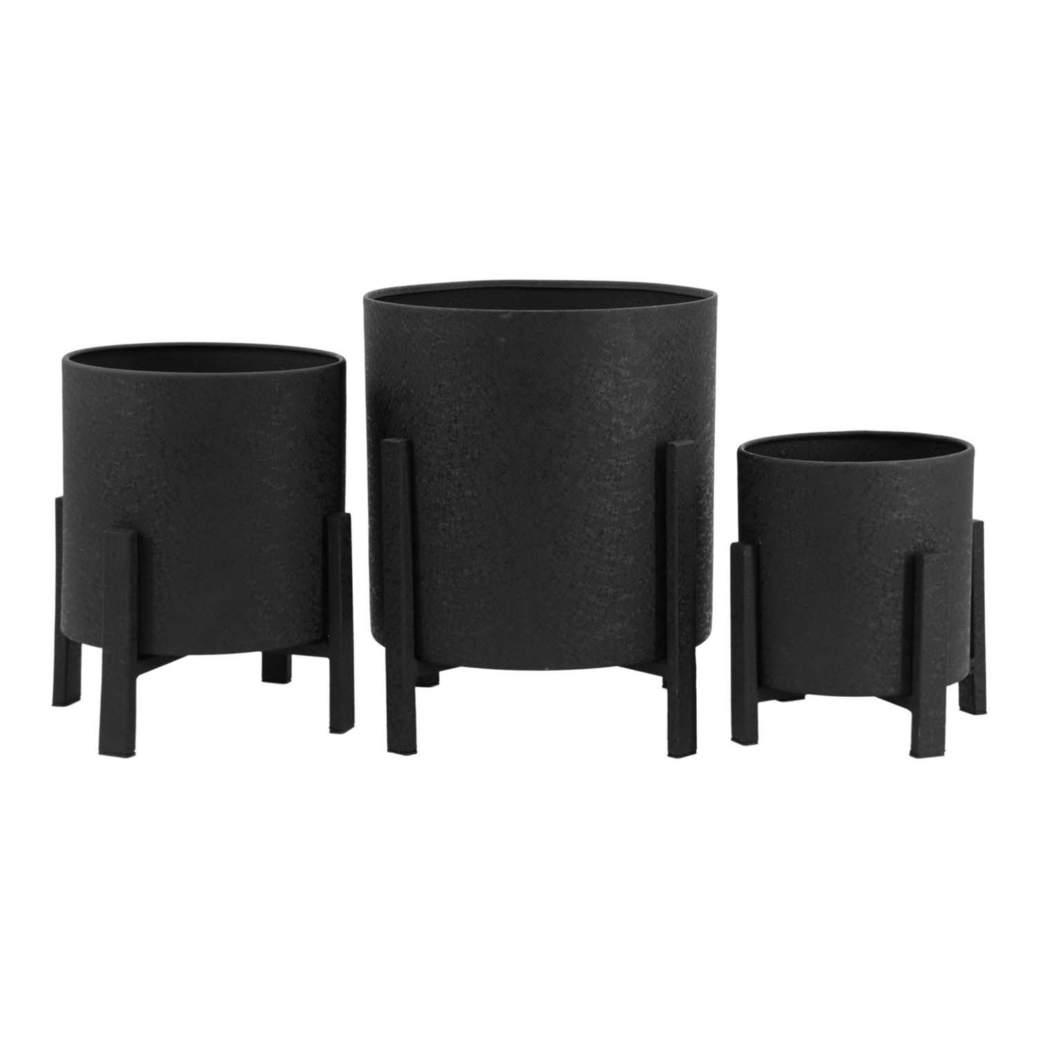 Planter, Black Round Metal On Stand 3 Sizes