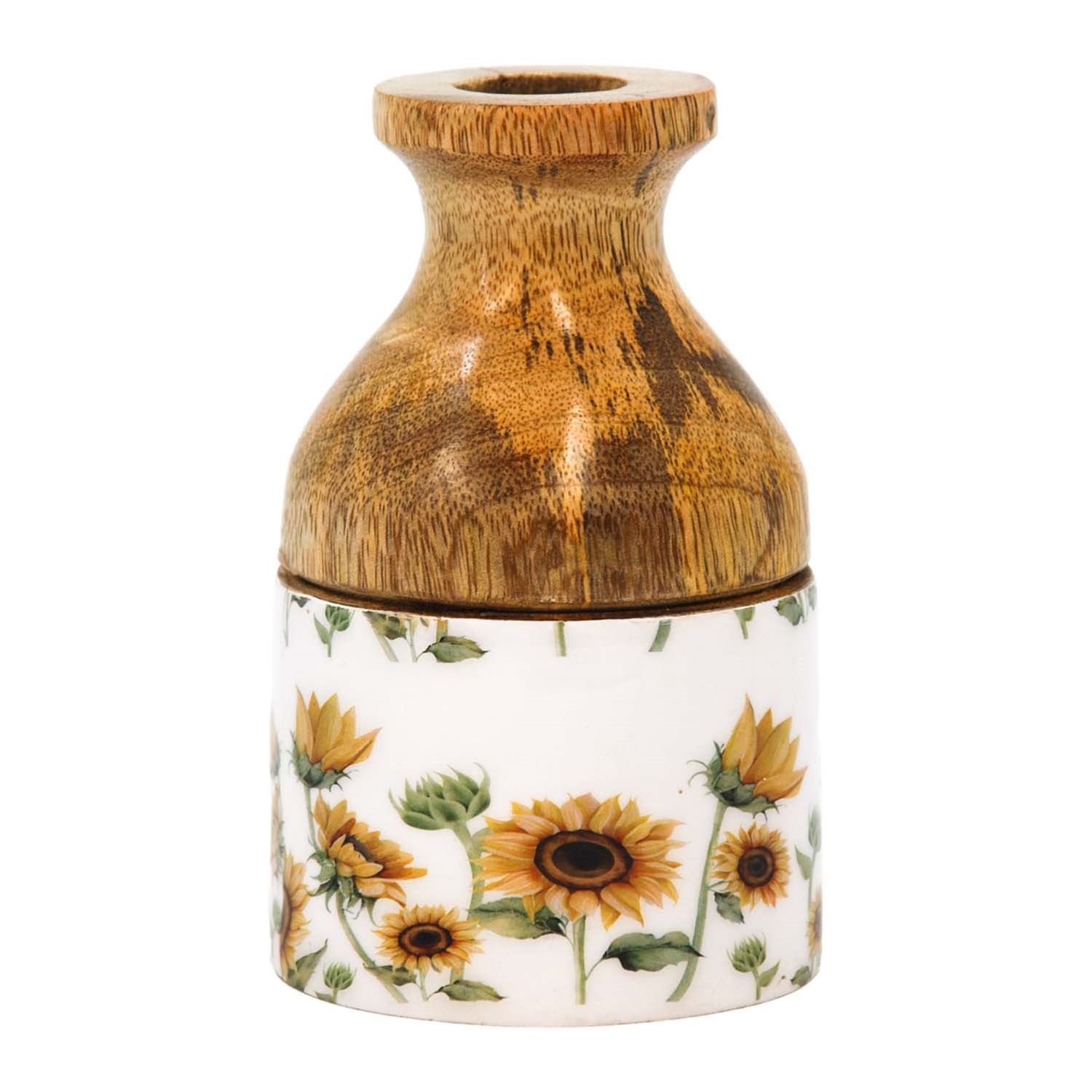 Vase, LG Sunflower Enamel Wood 5"