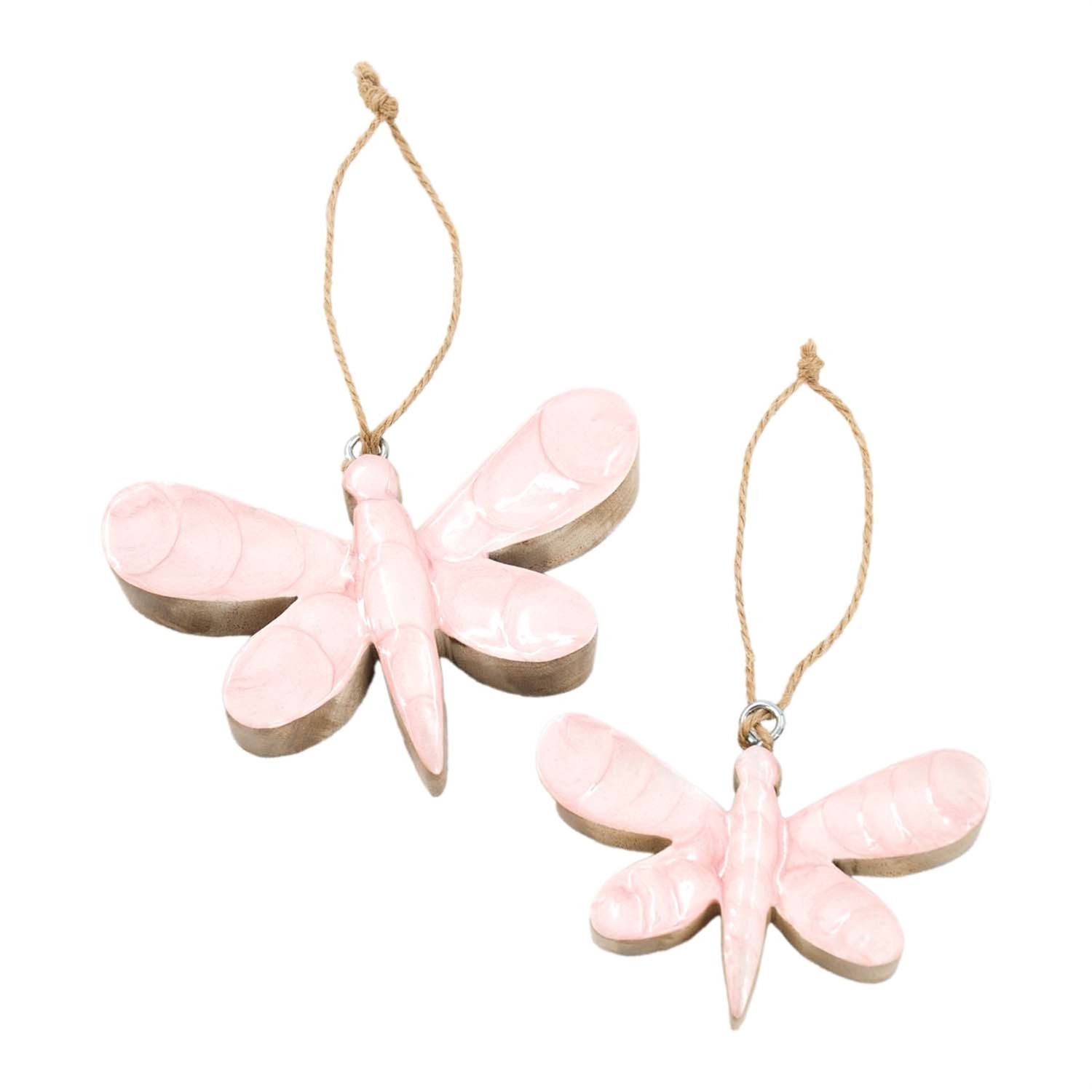 Decor, Pink Scalloped Enamel Dragonfly Hangers Set/2 3"/4"