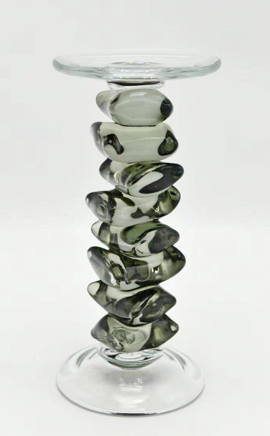 Candle Holder, Glass Cube Smoke 4.7"x11.25"