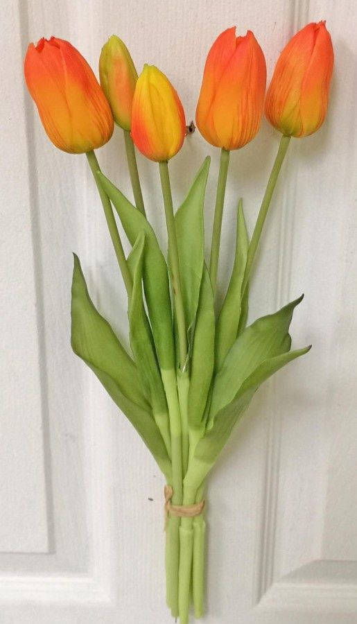 Faux Flower, Tulip Bundle of 5 Orange 16"