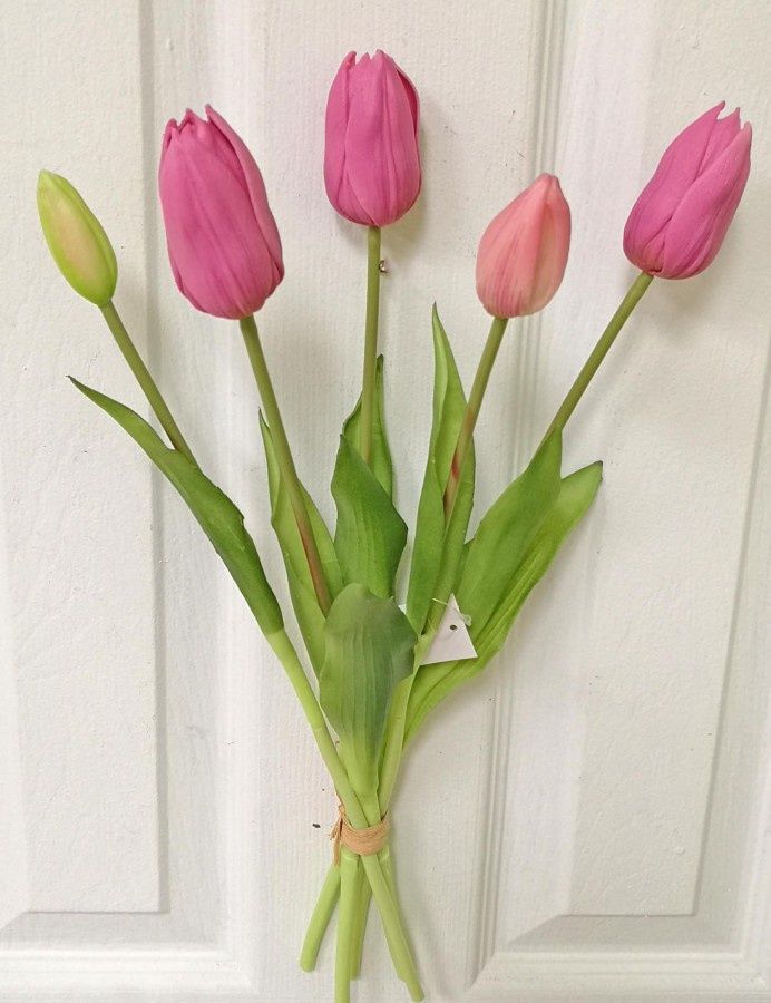 Faux Flower, Tulip Bundle of 5 Purple 16"