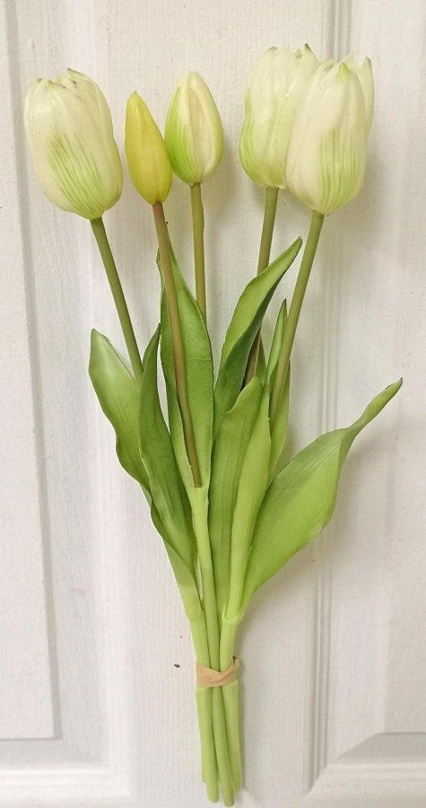 Faux Flowers, Tulip Bundle of 5 White 16"