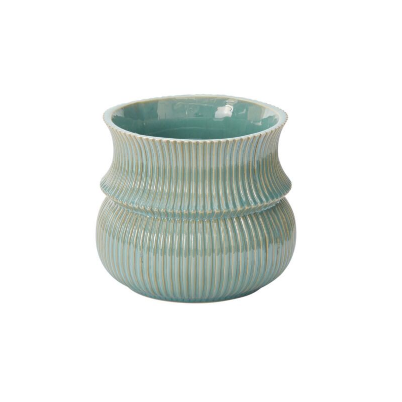 Pot, Verdant Teal Ribbed 7.5"x6.75" Ceramic