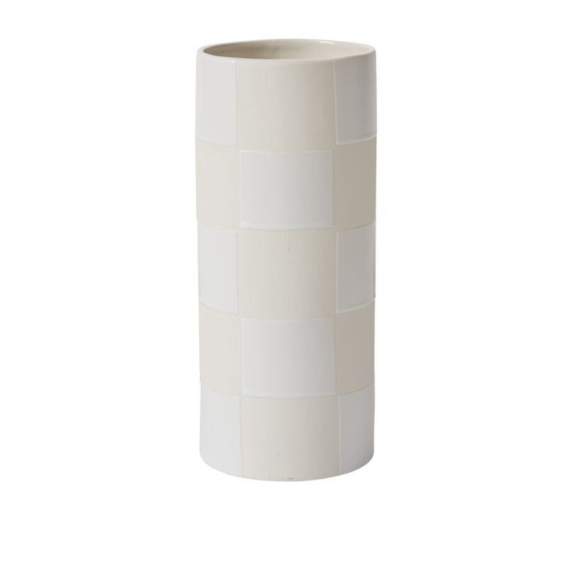 Vase, Checkerboard 5"x12" White Ceramic