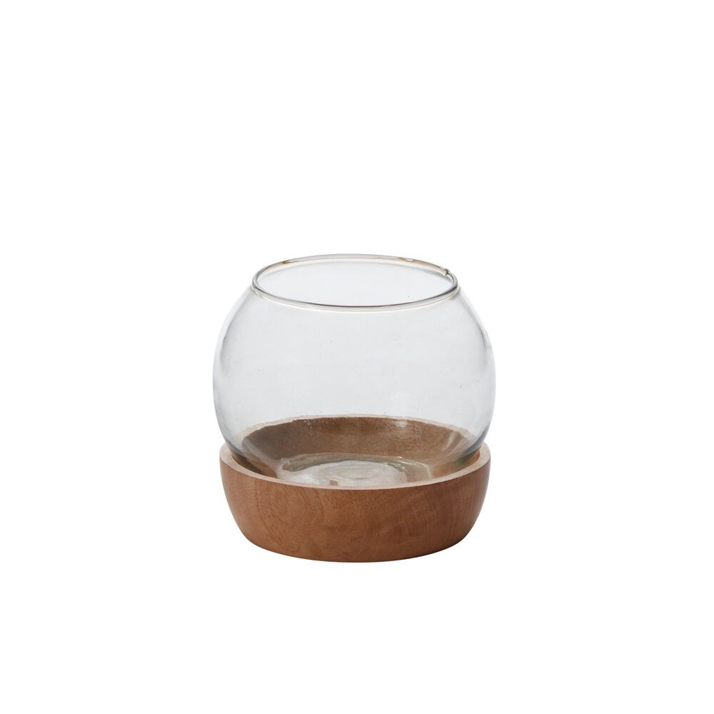 Terrarium, Glass Bowl w/Wood Base 4.75"