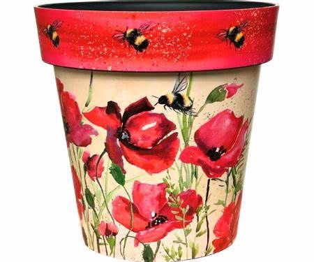 Zest Planter, 15" Poppies &amp; Bees