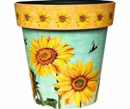 Planter, Watercolor Sunflower 15"Zest