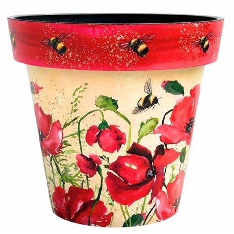 Planter, Poppies &amp; Bees 12" Zest