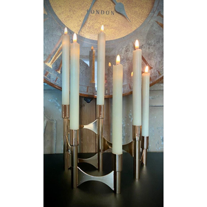 Candle Holder, Modern Metallic Chrome 6 Place Hinged
