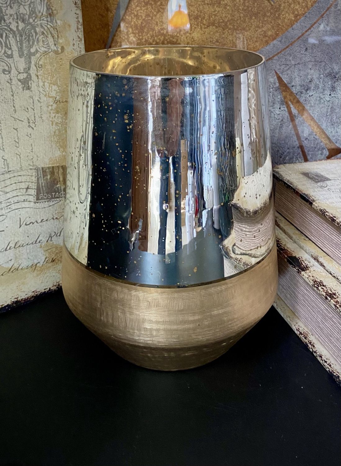 Vase, Hastings Glass Hurricane 7x9 Gold