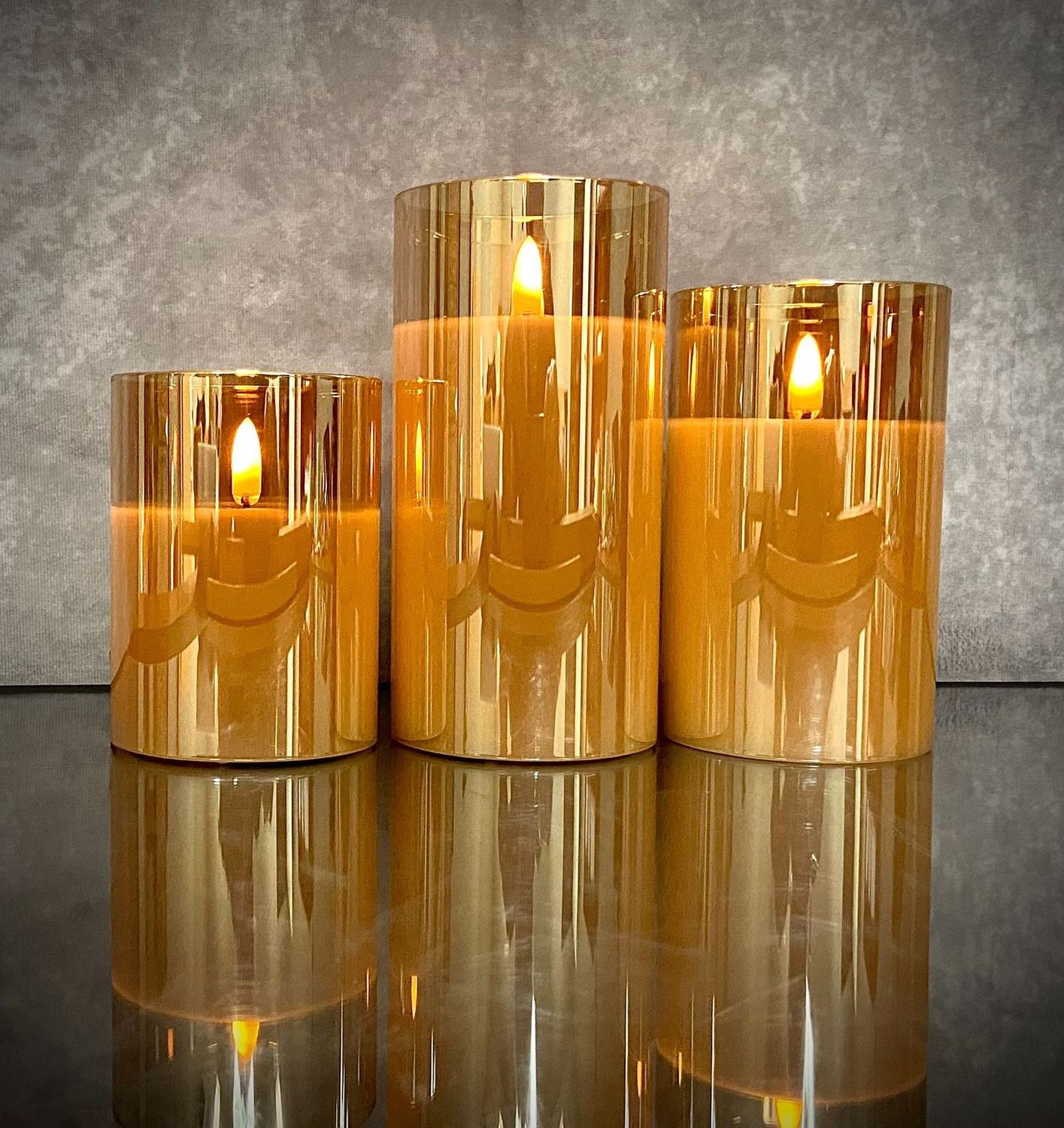 Candle, Radiance Glass Amber 3"x 4"/5"/6" Set/3