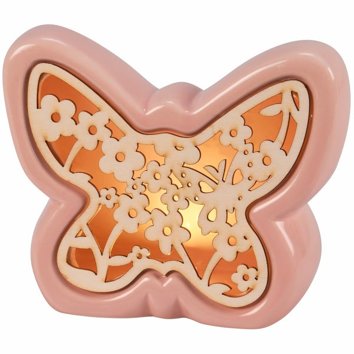 Tabletop, Lighted Pink Butterfly Wood/Ceramic