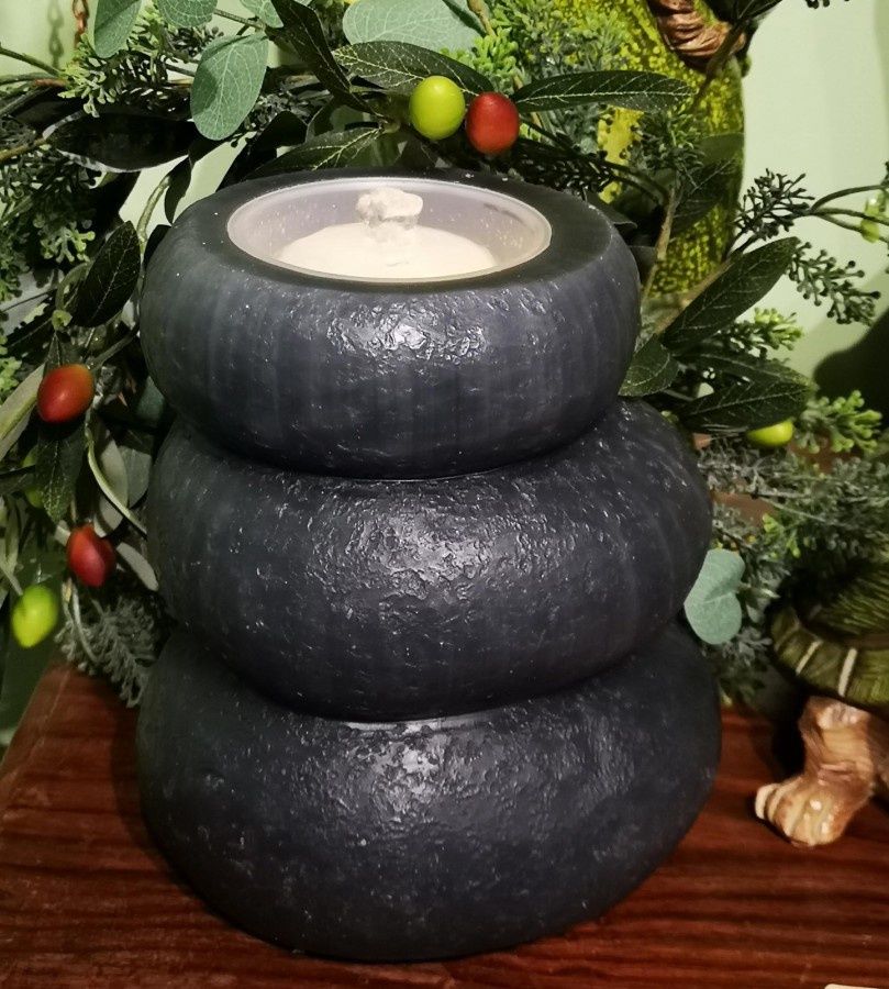 Water Candle, Rock Fountain Black 7x8" B/O Remote