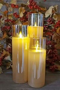 LED Candle, Amber Glass 8"/10"/12"