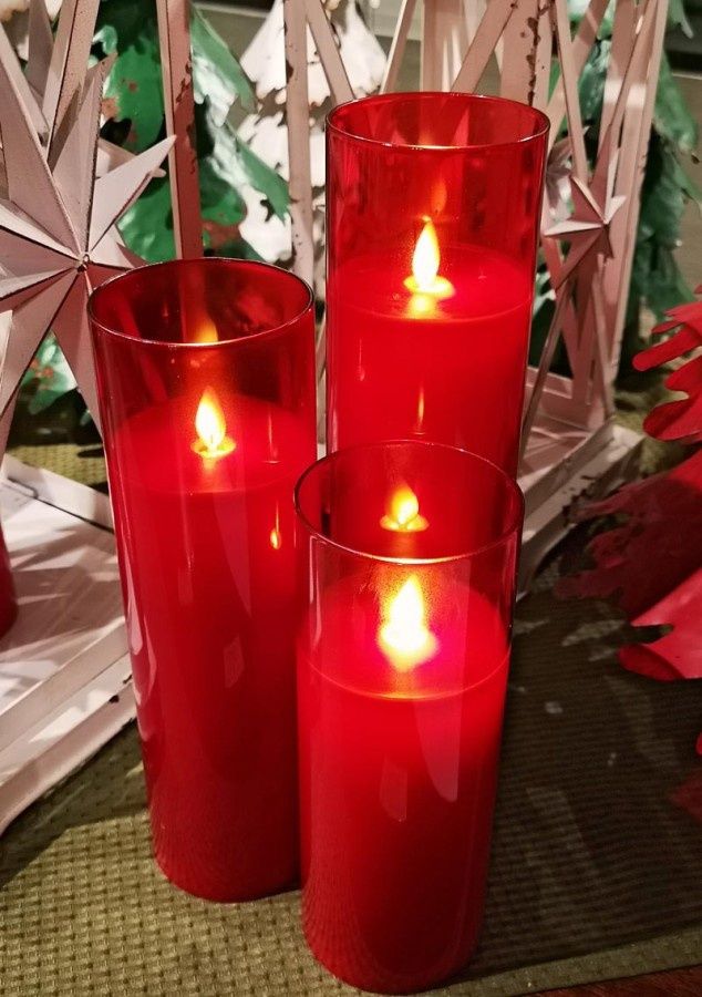 LED Candle, Red Glass Remote 3"x8/10/12"