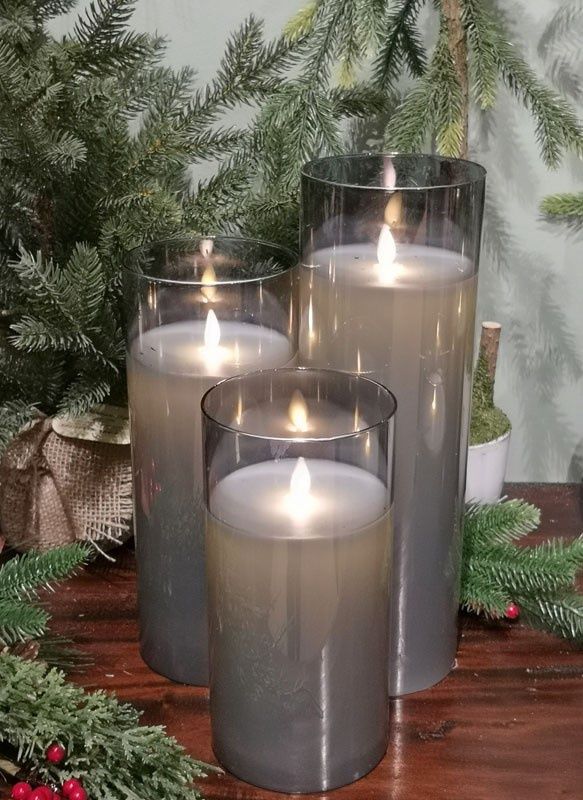 Candle, Smoke Glass 3 Asst 4"