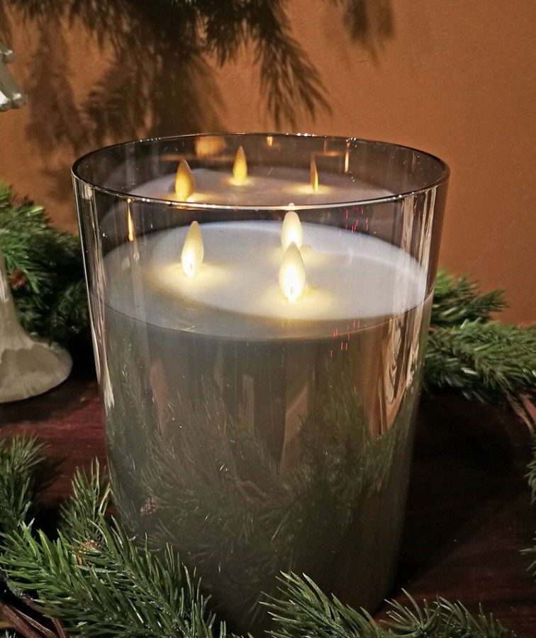 Candle, LED Smoke Glass 3 Wick B/O 6x6