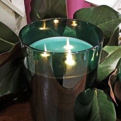 Candle, LED Dk Emerald Glass 3 Wick 6x8