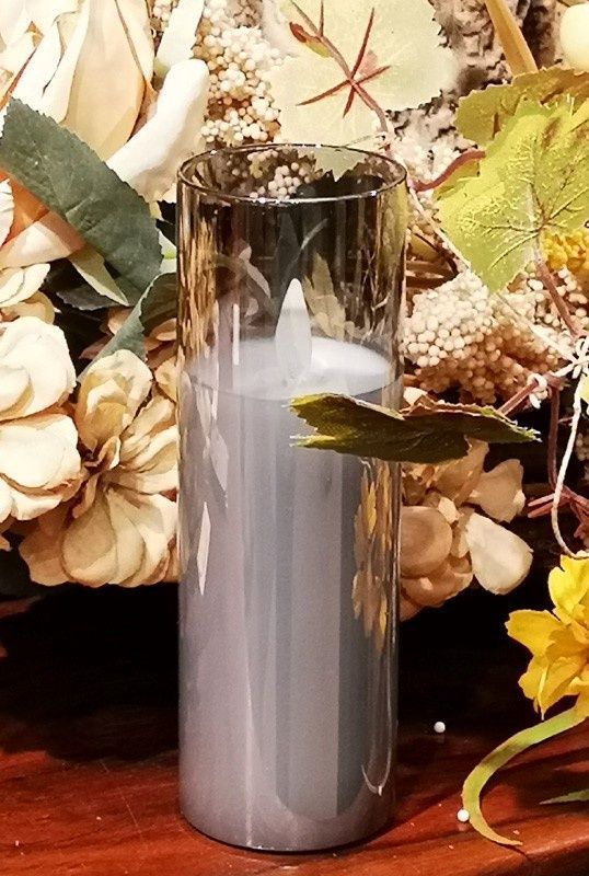 LED Candle, Glass Smoke 2x5 B/O