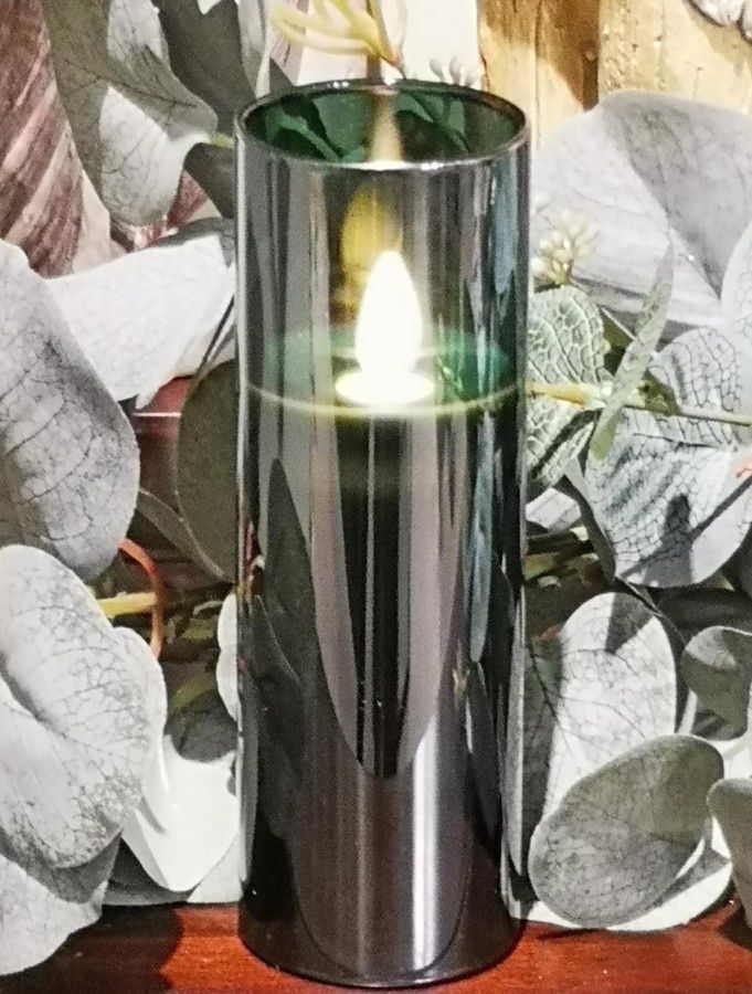 Candle, LED Dark Green Glass 2x5 B/O