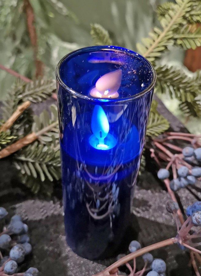 Candle, Dark Blue LED Glass 2x5 B/O
